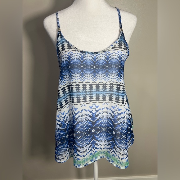 Size Small spaghetti strap Blue Patterned sheer Top silver bead detail - Picture 1 of 7